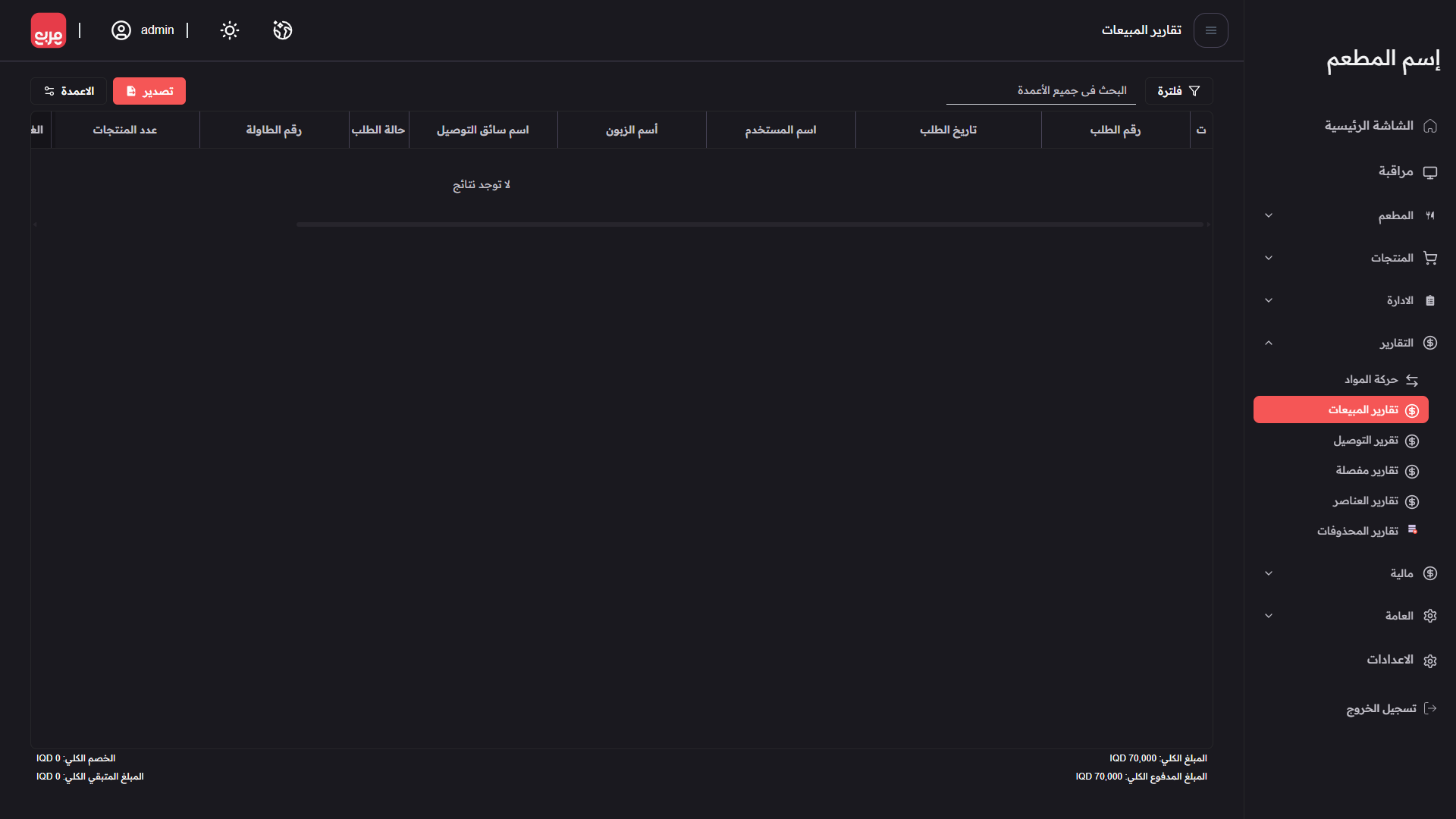 صورة صفحة تقرير المبيعات